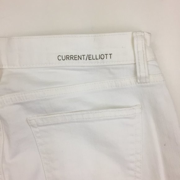 CURRENT ELLIOTT White Distressed Ripped Knee 5 Pocket Logo Hardware Skinny Jeans - Picture 10 of 11